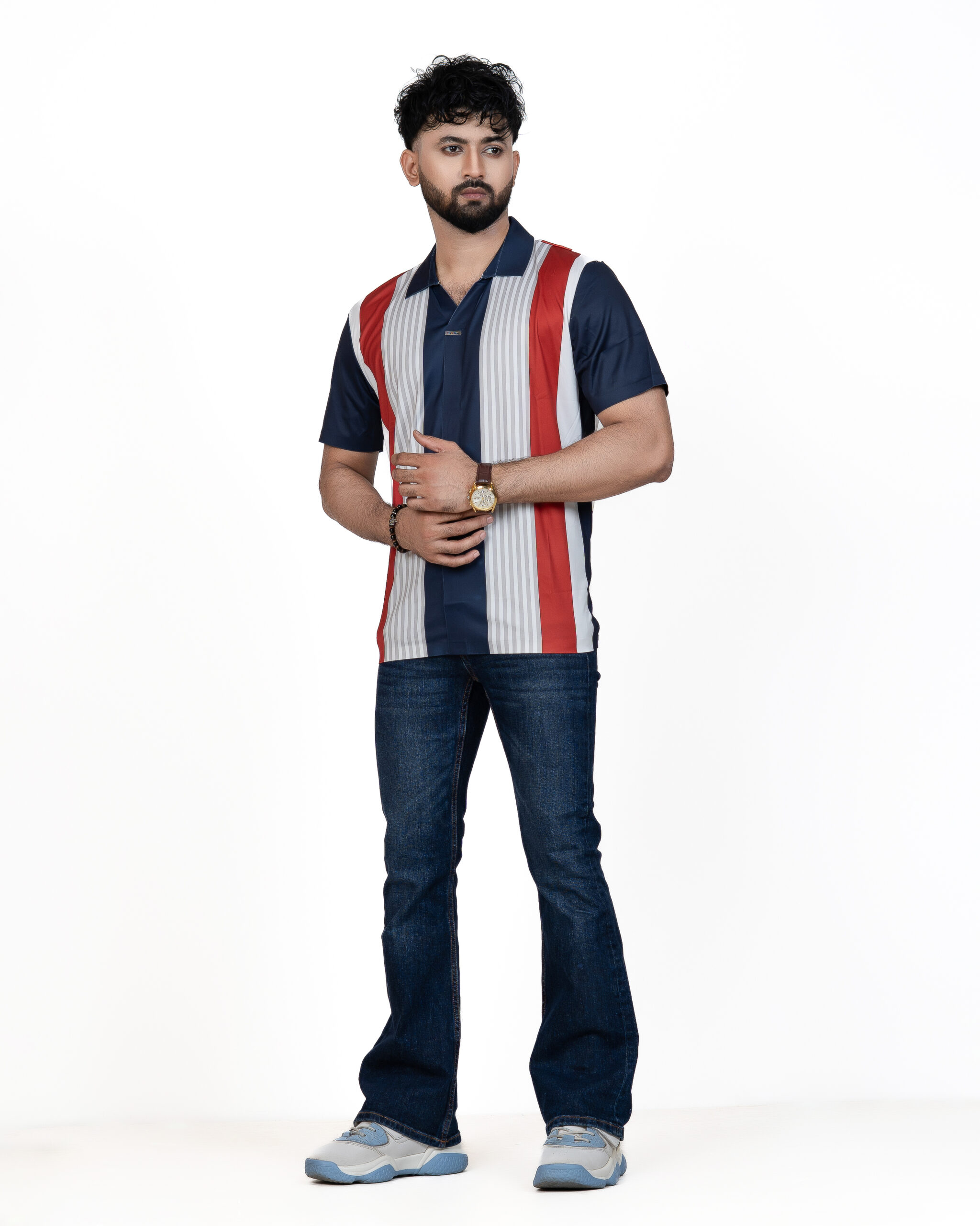 Trendy Multi Color Striped Polo Shirt - Image 3