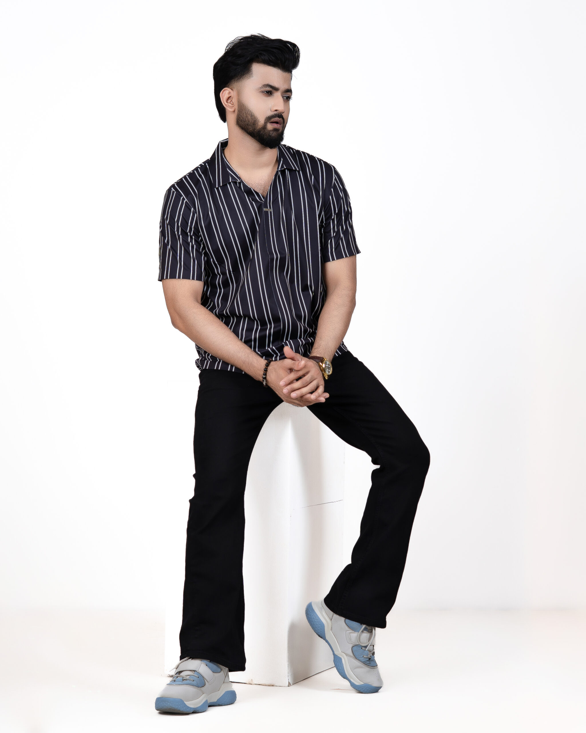 Vertical Striped Casual Polo Shirt