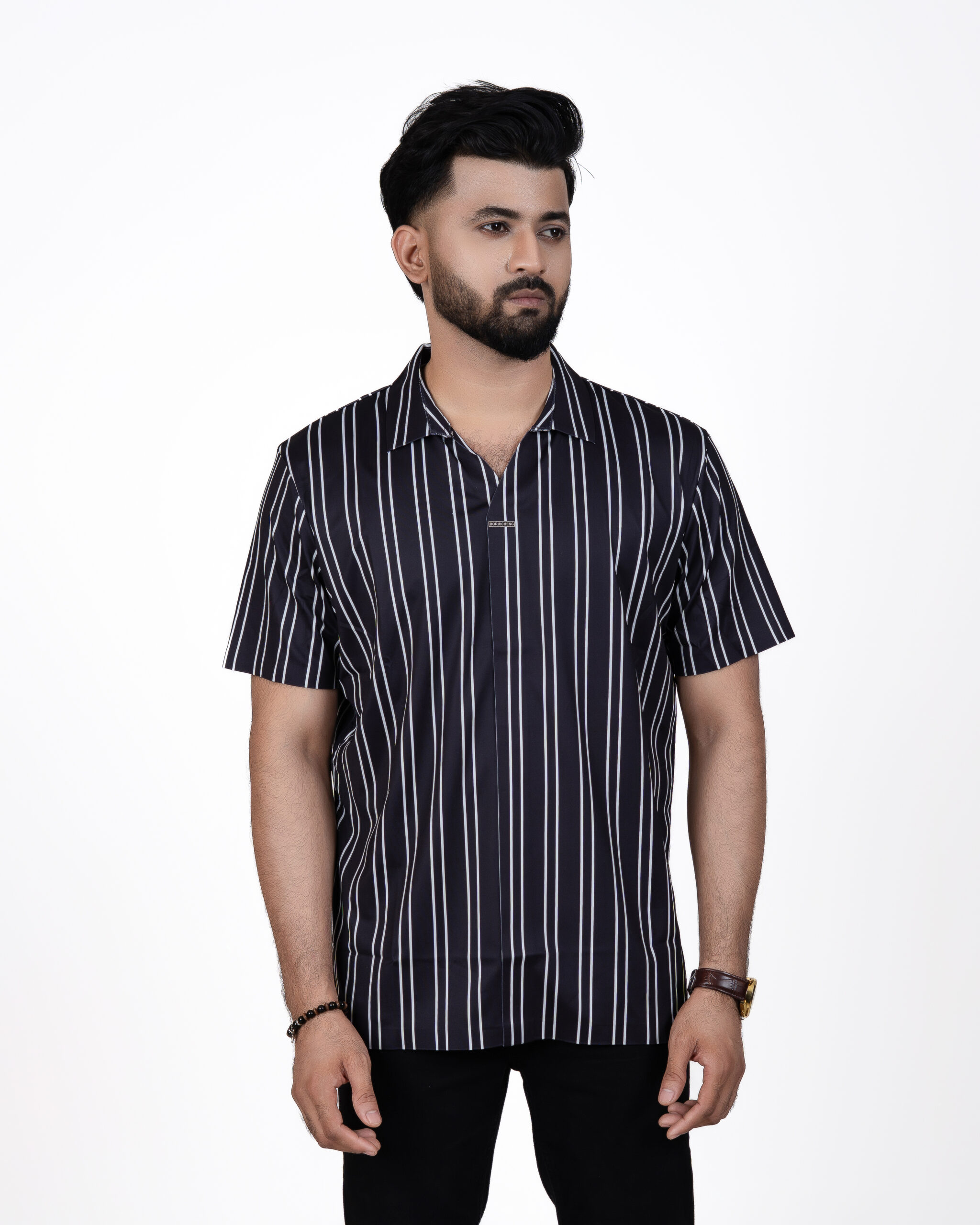 Vertical Striped Casual Polo Shirt - Image 2