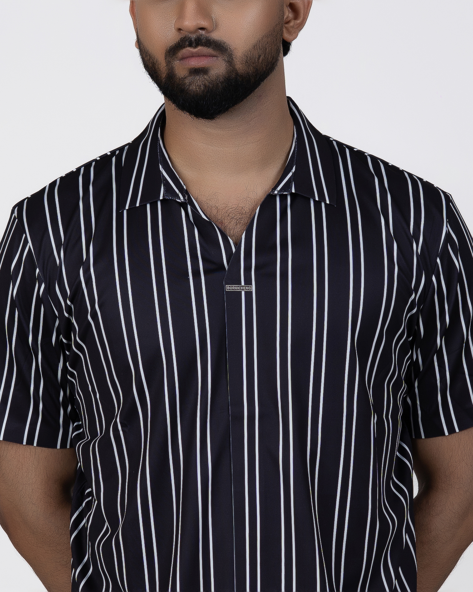 Vertical Striped Casual Polo Shirt - Image 3