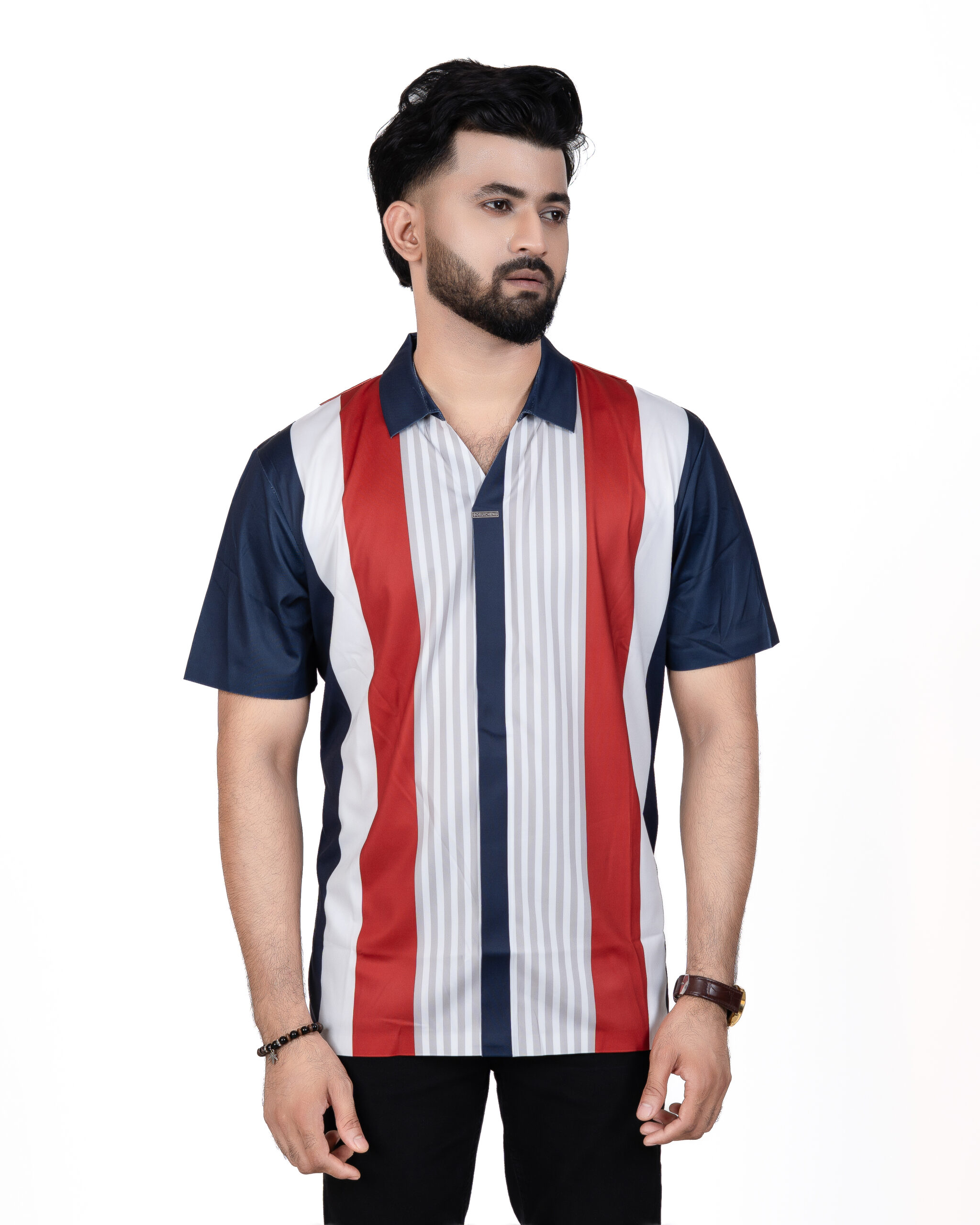 Trendy Multi Color Striped Polo Shirt - Image 2