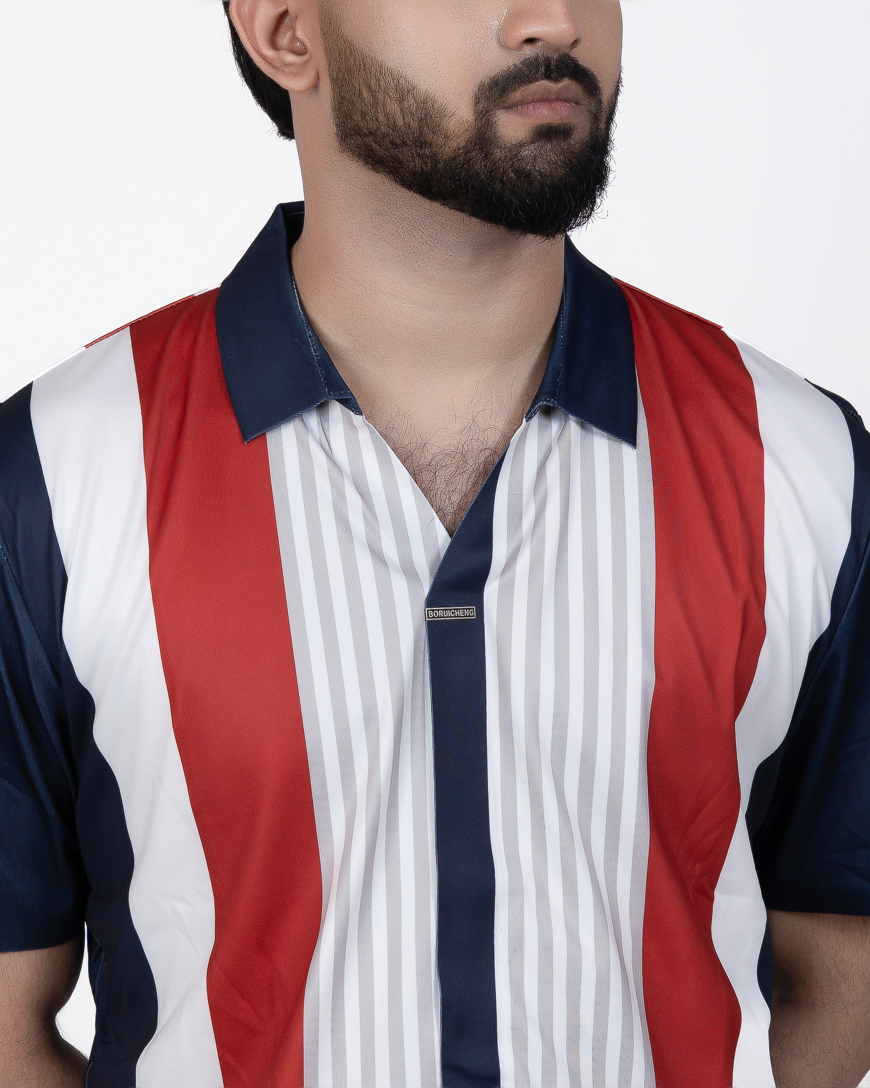 Trendy Multi Color Striped Polo Shirt - Image 3