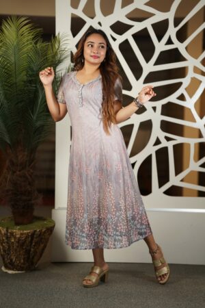 Lavender Grey Printed Silk Gypsy