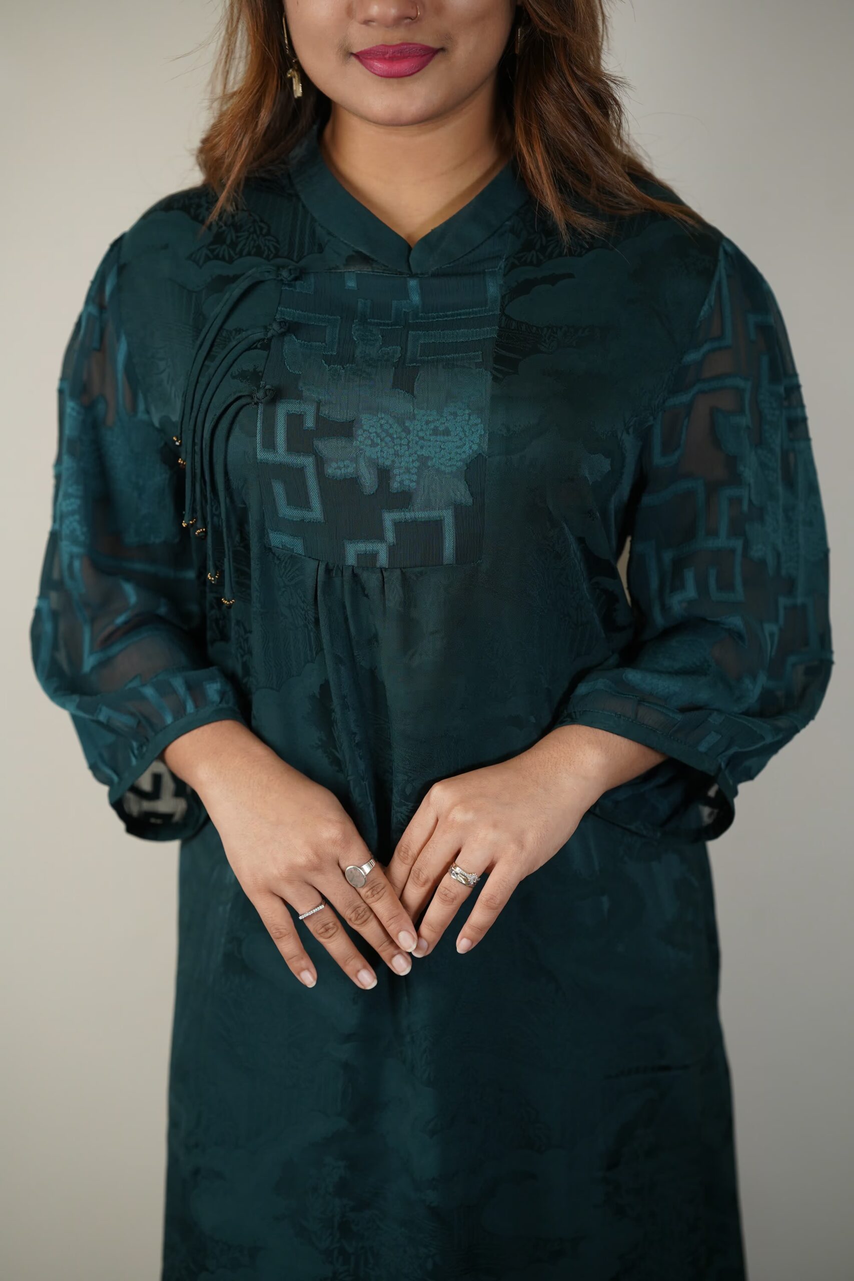 Chinese Style Jacquard Midi Dress - Image 2